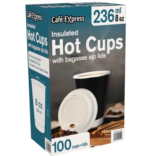 Cafe Express Double Wall Hot Cups and Lids 236ml 100 Pack Takeaway Coffee — image 2