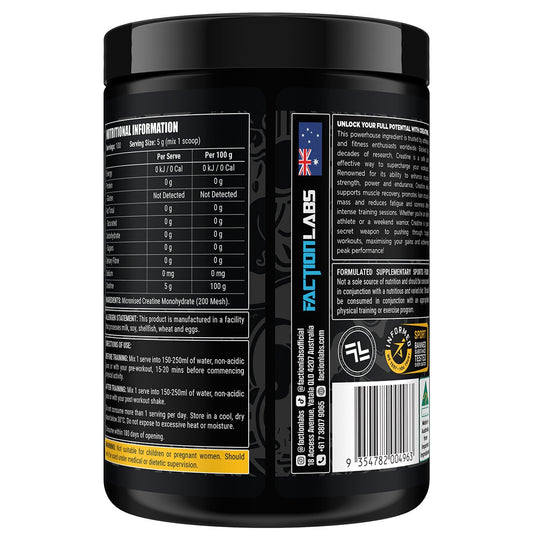 Faction Labs 100% Pure Creatine Monohydrate 500g FL8005, Australian Made – view 2
