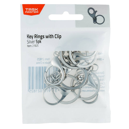 Taskmaster Silver Key Rings with Clip 5 Pack - 30mm Diameter - Lightweight – view 2