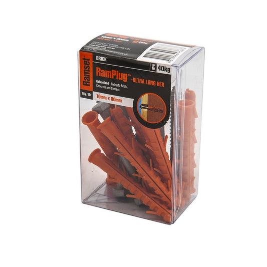 Ramset Ultra Long Hex Anchor 10 x 80mm Nylon Galvanised 10 Pack - Auzzistore