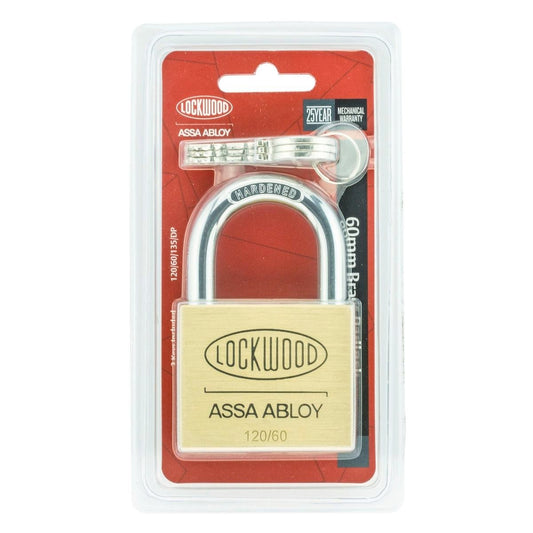 Lockwood 60mm Brass Padlock - Heavy Duty - Solid Brass - High Security - Auzzistore
