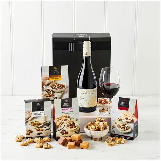 Random Harvest Red Wine With Treats Hamper 1 kg - Shiraz, Gourmet Snacks, Gift Box
