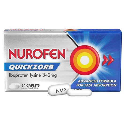 Nurofen Quickzorb Pain Relief Caplets 24 Pack - Fast-Acting Ibuprofen Lysine 342mg - Auzzi Store