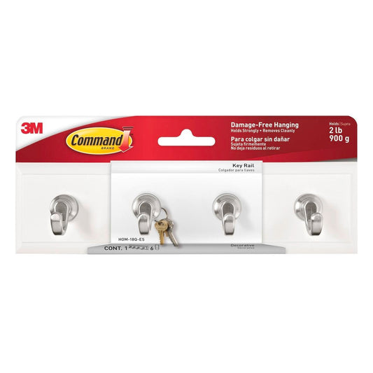 Command White Key Rail Rack 1 Pack - 204mm Plastic - Damage-Free Hanging