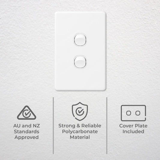 Deta X6 Gloss White Double Vertical Switch - 2 Gang - Polycarbonate - Durable – view 2 - Auzzistore