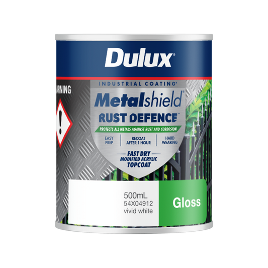 Dulux Metalshield 500ml White Gloss - Rust Defence - Fast-Drying Topcoat - Auzzistore