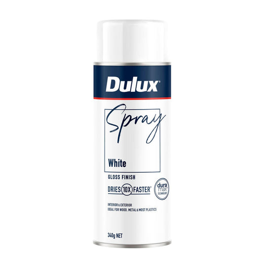 Dulux White Gloss Spray Paint - 340g - 0.34L - Fast Drying - Self-Priming - Auzzistore