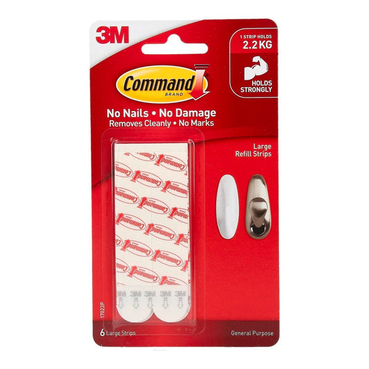 Command Large White Adhesive Refill Strips 6 Pack - Damage-Free Hanging