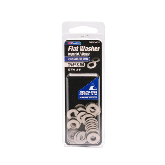 Zenith 3/16 & M5 Stainless Steel Flat Washer 25 Pack - Corrosion Resistant - Auzzistore