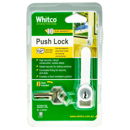 Whitco Sliding Window Push Lock - White - 13mm x 81mm x 37mm - High Security - Auzzistore