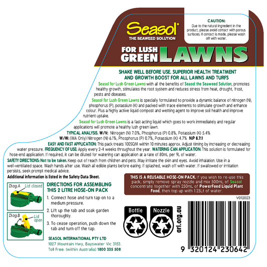 Seasol Lawn Fertiliser - 2 x 2L Liquid - Stimulates Growth - Australian Made – view 2 - Auzzistore