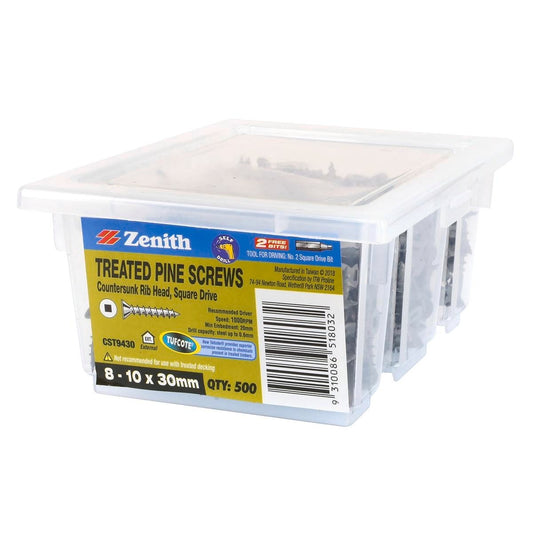 Zenith Treated Pine Screws - 30mm - Carbon Steel - Tufcote Coating - 500 Pack - Auzzistore