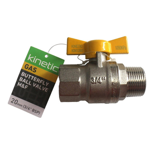 Kinetic 20mm Male Female Butterfly Handle Gas Ball Valve - Lead Free Brass – view 2 - Auzzistore