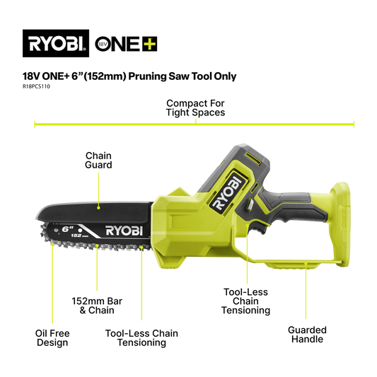 Ryobi 18V ONE+ 6" Pruning Saw Tool Only - Cuts 152mm Branches - Lightweight – view 2