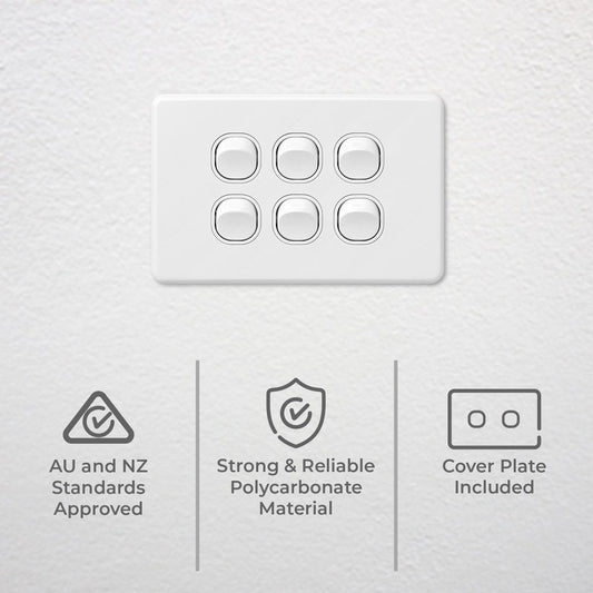 Deta X6 White Six Switch - Polycarbonate - 6 Gang - Classic Design – view 2 - Auzzistore