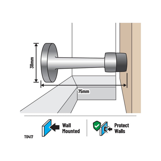 Adoored Satin Chrome Arrow Door Stop - 38mm x 75mm - Wall Protection – view 2 - Auzzistore