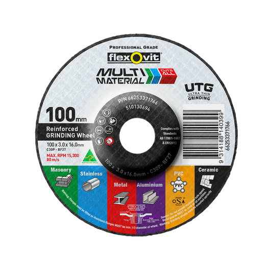 Flexovit Grinding Wheel 100mm Multi Material Ultra Thin Easy Control - Auzzistore