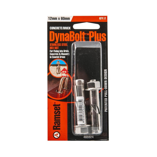 Ramset DynaBolt Plus 12mm x 60mm Stainless Steel 2 Pack Secure Anchor - Auzzistore