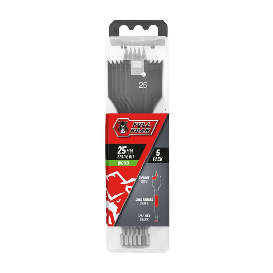 Full Boar 5 Piece 25mm Spade Bit Set - Durable Steel - Efficient Drilling – view 2 - Auzzistore