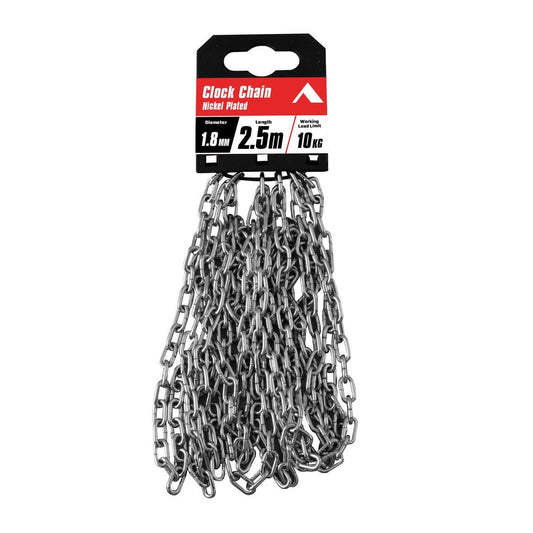 Pinnacle 1 Clock Chain - 8mm x 2.5m - Nickel Plated - 10kg Load Rating - Auzzistore