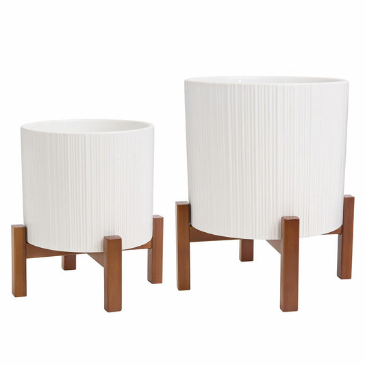 Ceramic Planters On Stand Set Of 2