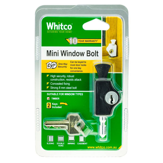 Whitco Black Cyl4 Mini Bolt Lock - High-Security Window Lock - 1 Pack - Auzzistore