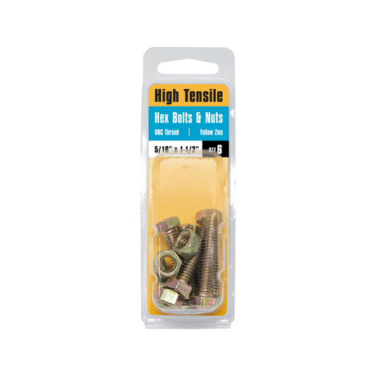 Pinnacle Hi Tensile Hex Bolt & Nut - 5/16 x 1 1/2" - Yellow Zinc - Pack of 6 – view 2 - Auzzistore