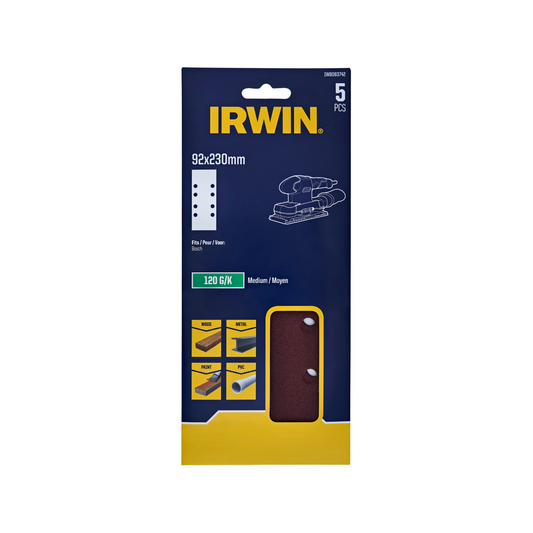 Irwin Sand Sheets 120 Grit 92 x 230mm - 5 Pack - Aluminium Oxide - 8 Holes - Auzzistore
