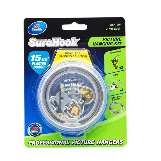 Zenith Picture Hanging Kit - 15kg Brass Plated - 7 Piece - Secure Hang - Auzzistore
