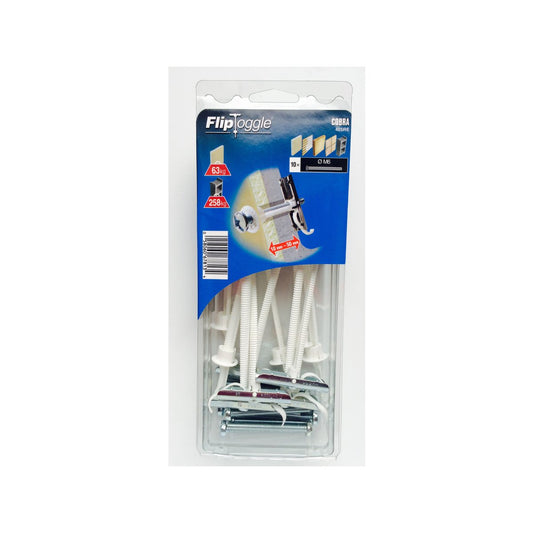 Cobra Anchor Fliptoggle Screws 6 x 60mm - 10 Pack - Secure Hollow Wall Support - Auzzistore