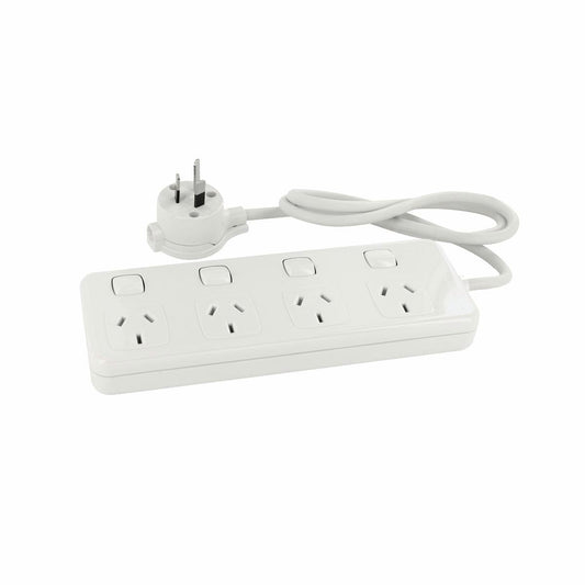 HPM 4 Outlet Powerboard - 10A Durable Plastic - Slimline Design - Safe