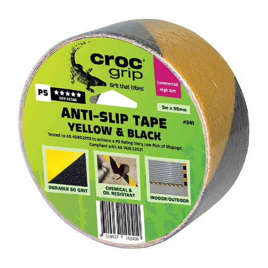 Croc Grip Anti Slip Tape 5m x 50mm Yellow Black Durable Water Resistant - Auzzistore