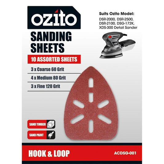 Ozito Detail Sander - 110mm x 150mm - Paper - Assorted Grits - 10 Pack - Auzzistore