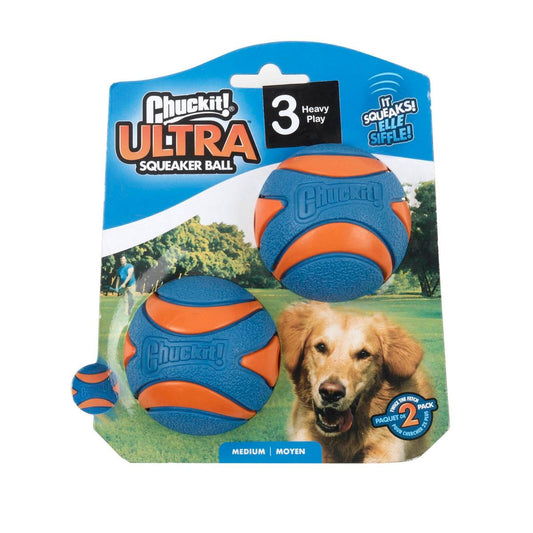 Chuckit Medium Ultra Squeaker Ball 2 Pack - 138mm x 167mm - Bright Colours