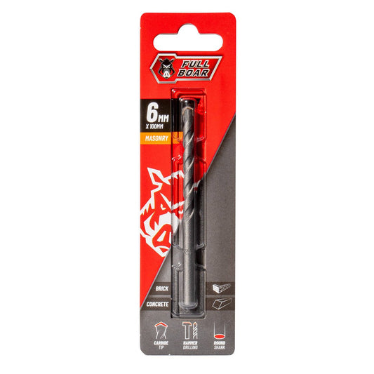 Full Boar 6mm TCT Masonry Drill Bit - Tungsten Carbide - Durable Cutting - Auzzistore