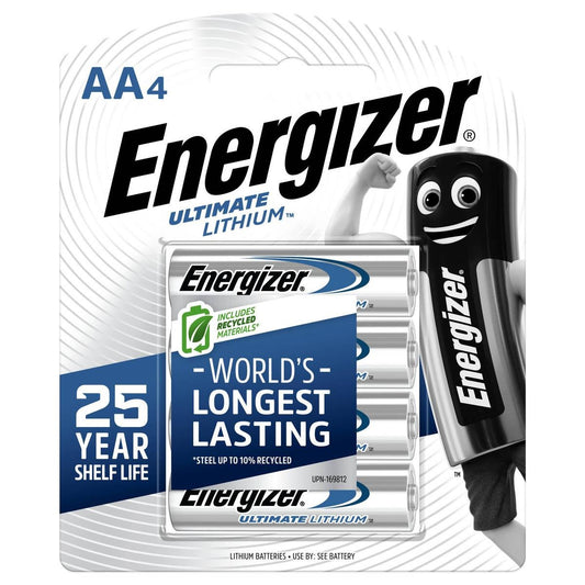 Energizer Ultimate Lithium AA Battery - 4 Pack - Lightweight - Long Lasting