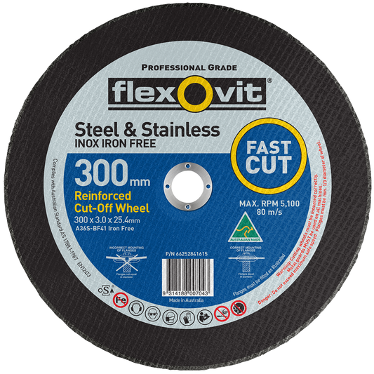 Flexovit Metal Cutting Wheel 300mm x 3mm Aluminium Oxide Fast Cutting - Auzzistore