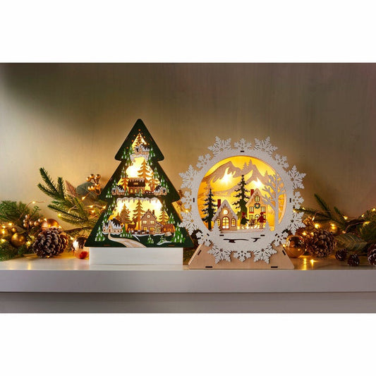 Wooden LED Holiday Icons Tree and Snowflake 2 Piece Set with 6 Hour Timer — image 2