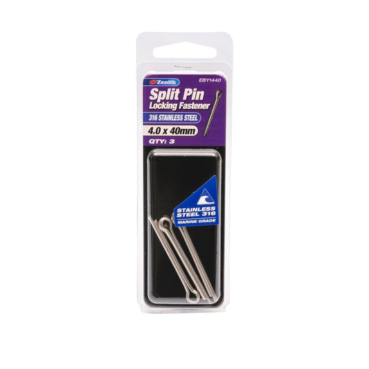 Zenith Split Pin 4 0 x 40mm 316 Stainless Steel 3 Pack Corrosion Resistant - Auzzistore