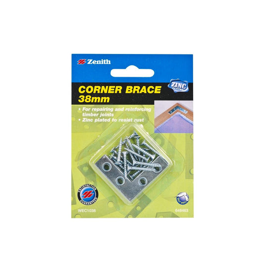 Zenith 38mm Zinc Plated Corner Brace Bracket 4 Pack Steel Reinforcement - Auzzistore