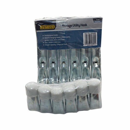 Syneco Zinc Plated Storage Utility Hook 6 Pack Steel 10kg Capacity