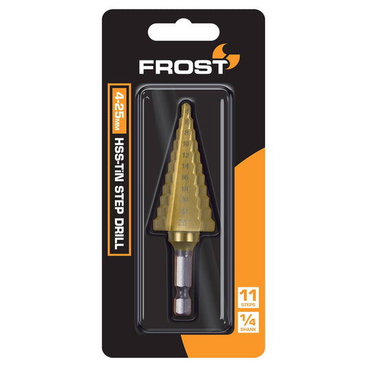 Frost 4 HSS Tin Step Drill - 25mm - 11 Steps - Precision Drilling Tool - Auzzistore