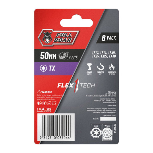 Full Boar Tx Impact Torsion Bits Set - 6 Pack - 50mm - Durable & High Torque – view 2 - Auzzistore