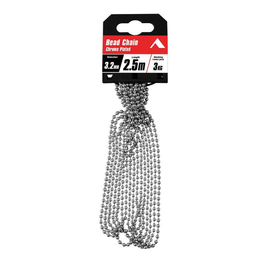 Pinnacle Chrome Plated Bead Chain 2mm x 2.5m - 10M Pack - 3kg Load Rating - Auzzistore