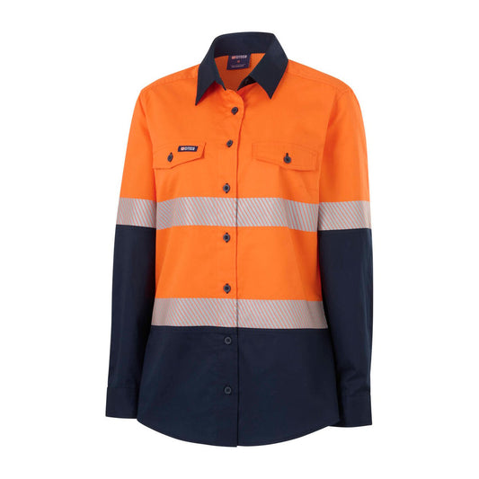 Citeco Womens Long Sleeve Shirt Size 12 - Hi Vis Orange Navy - UPF 50+ – view 2