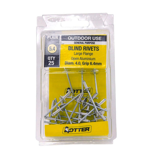 Otter Large Flange Rivets - 4 x 6mm - Aluminium - High Holding Power - 25 Pack - Auzzistore