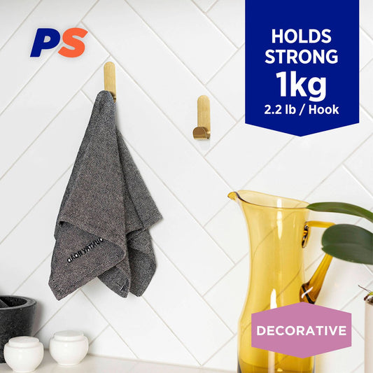 Permastik Medium Brass Metal Hooks 3 Pack - 110mm x 180mm - Holds 1kg – view 2