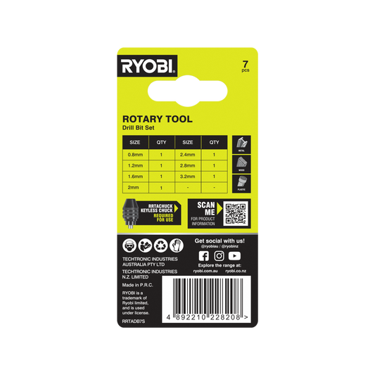 Ryobi Rotary Tool Drill Bit Set - 7 Pieces - M2 High-Speed Steel - 0.8mm to 3.2mm – view 2 - Auzzistore