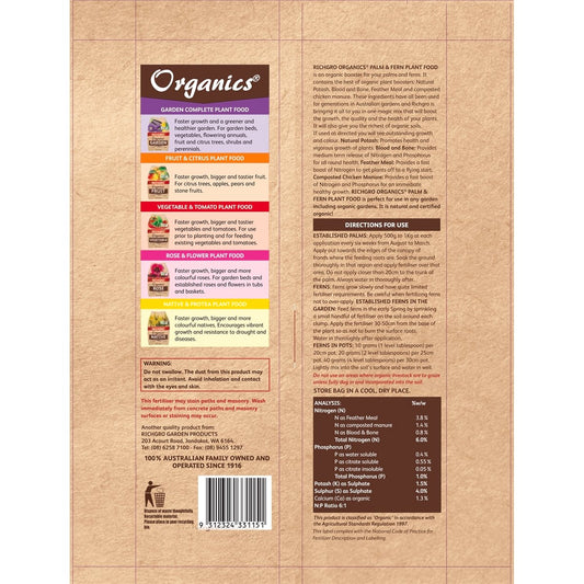 Richgro 5kg Organics Palm and Fern Plant Food - Boost Growth - Natural – view 2 - Auzzistore