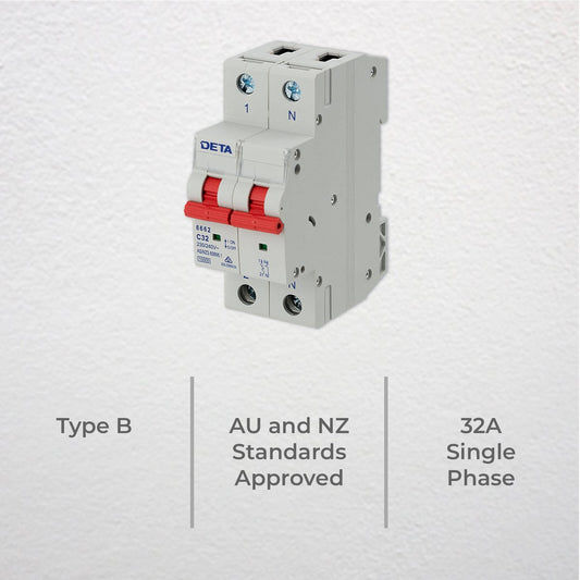 Deta 32A Single Phase MCB 1P NC Curve 10KA - Circuit Protection Device - Light Grey – view 2 - Auzzistore